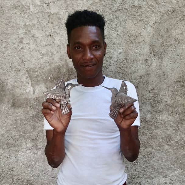 Handcrafted Haitian Metal Art Set of 2 Hummingbirds Garden Decor