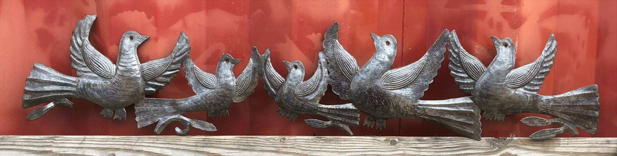 Handcrafted Haitian Metal Art Horizontal Flock of Birds